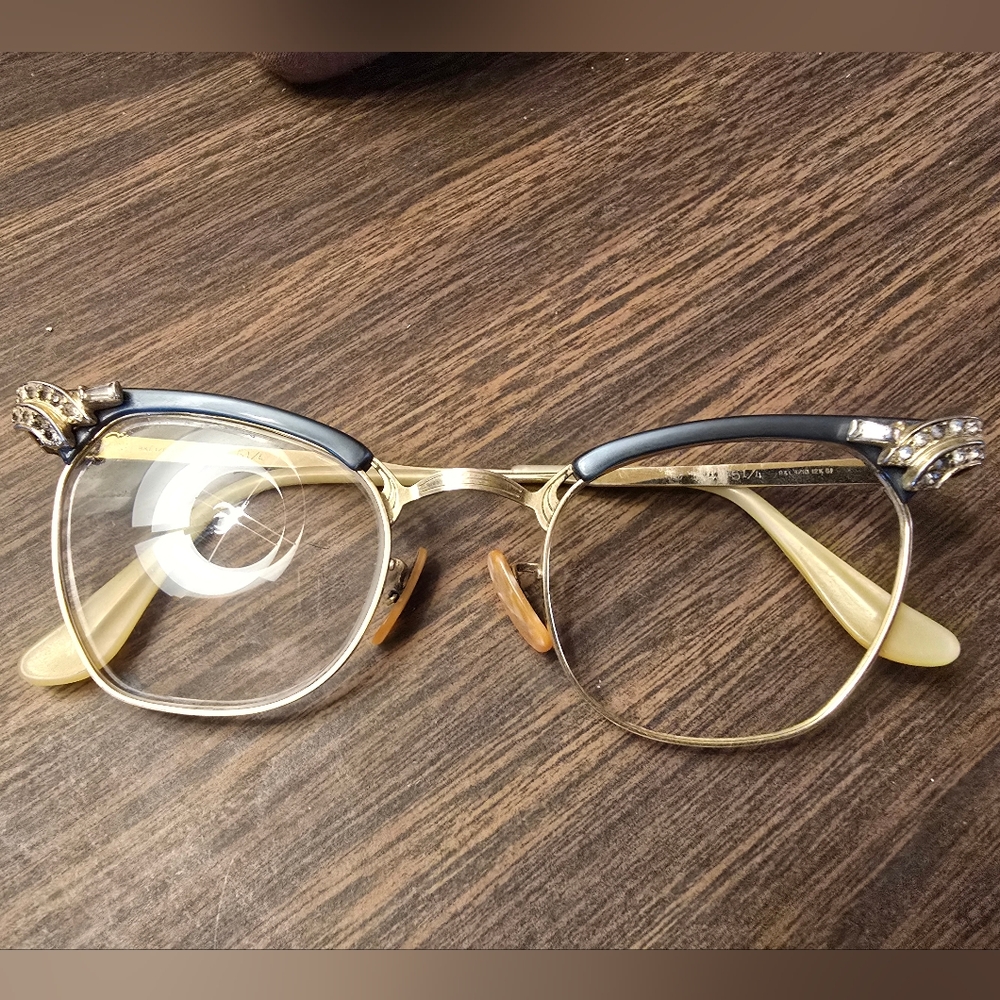 Bausch & Lomb Vintage Cat Eye Gold and Black Eyeglass Frames